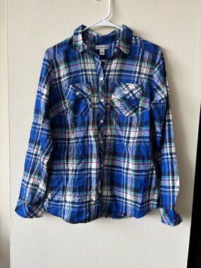 Croft and Barrow Blue Plaid Button Down Flannel - Size Small - NWT
